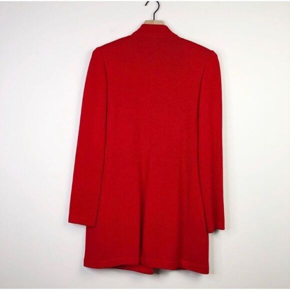St John Evening Marie Gray Womens Red Button Down Long Sweater Cardigan Size 10 - Picture 3 of 7